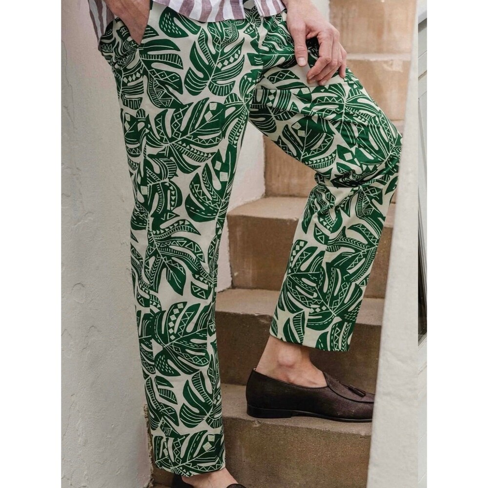 J.McLaughlin Men's Green Palm Leaf Oxford Pant - 32x33